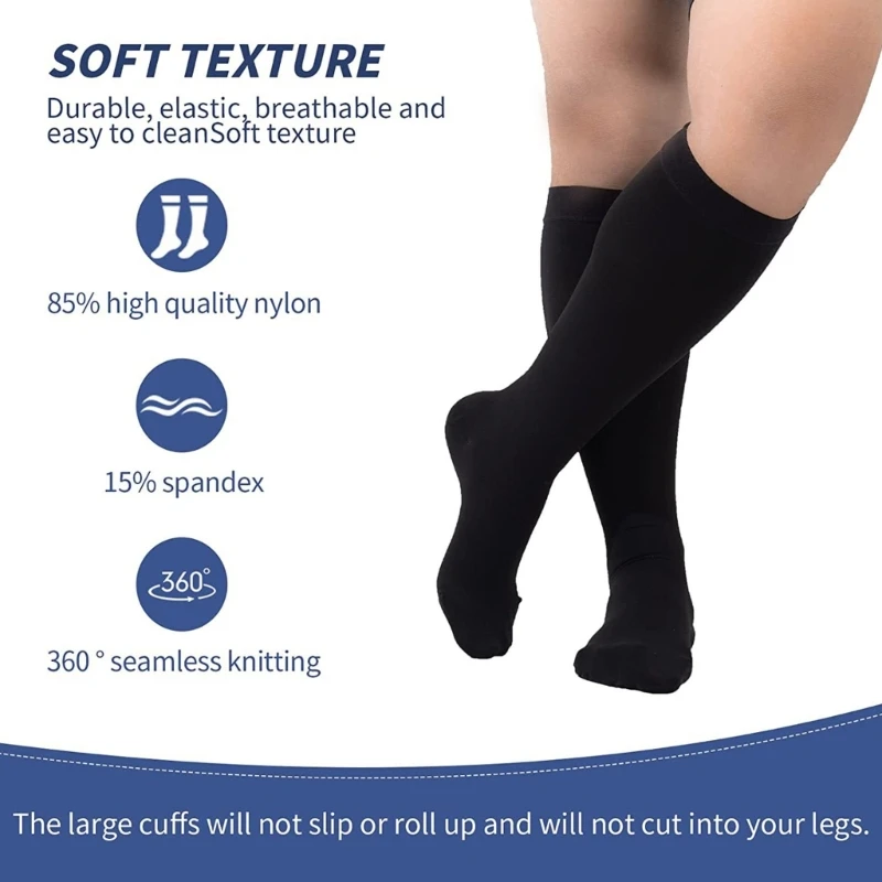 Large Size Compression Socks for Men Women Solid Wide Calf Knee High Stockings