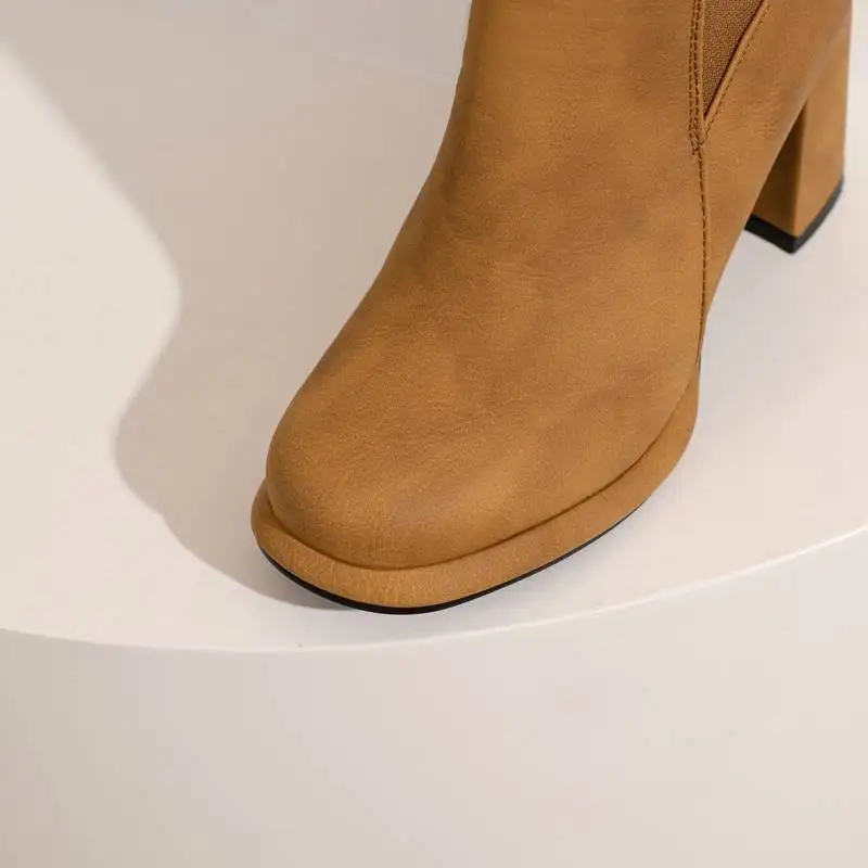 ORCHALISA Womens Short Boots Suede 11cm Chunky Heels 8.5cm Round Toe Splice Big Size 32 33 46 47 48 Platform Shoes Lady S4279 view 4