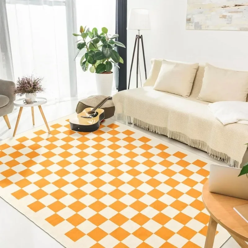 Carpet for Living Room Modern Minimalist Large Area Grid Checkerboard Mat Soft Fluffy Bedside Bedroom Cloakroom Rug Alfombra 러그