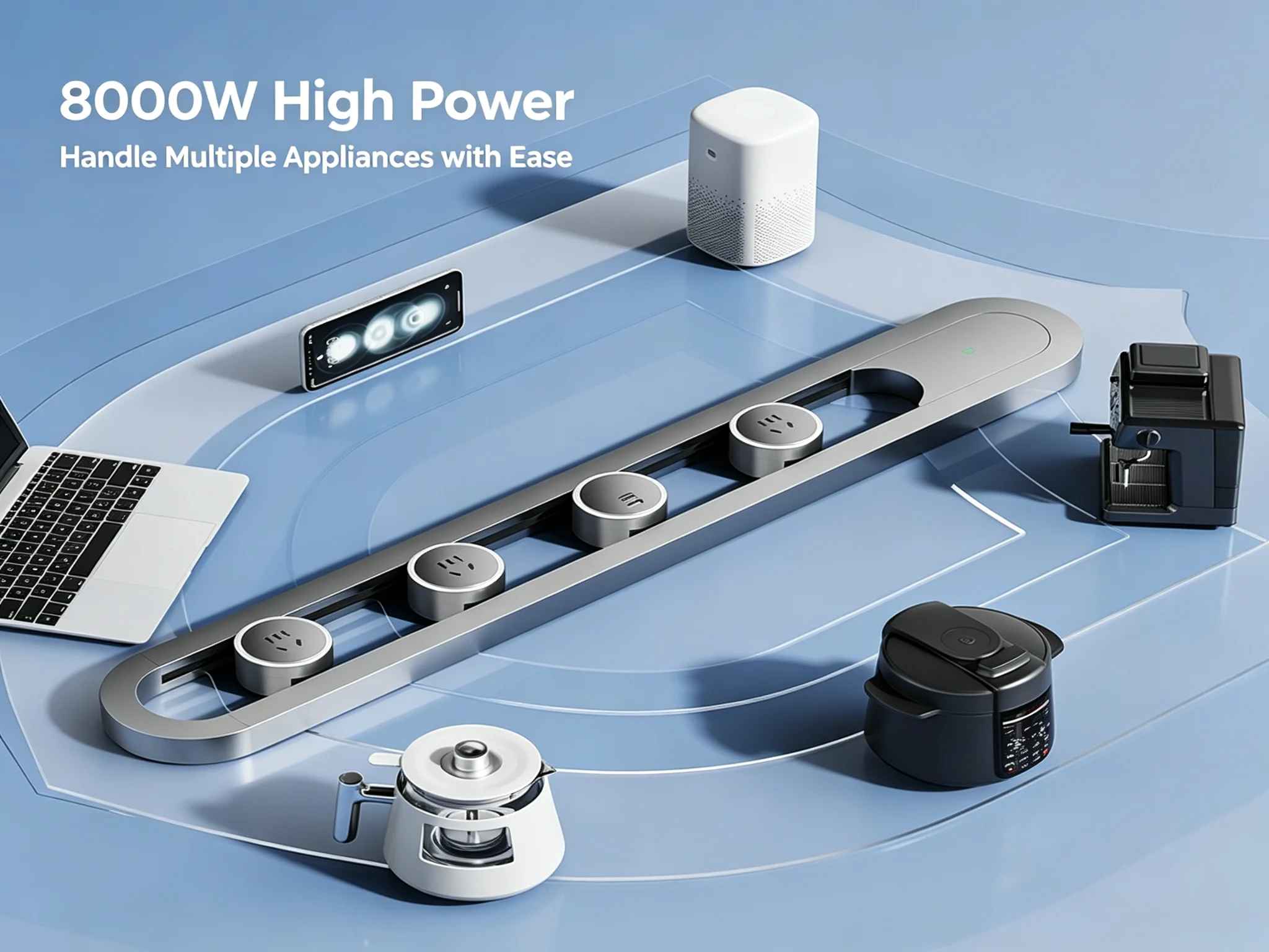 Slim Wall Mount Power Strip Rail with Movable Outlets & USB Ports, 8000W Heavy   for Countertop Dining Sideboard