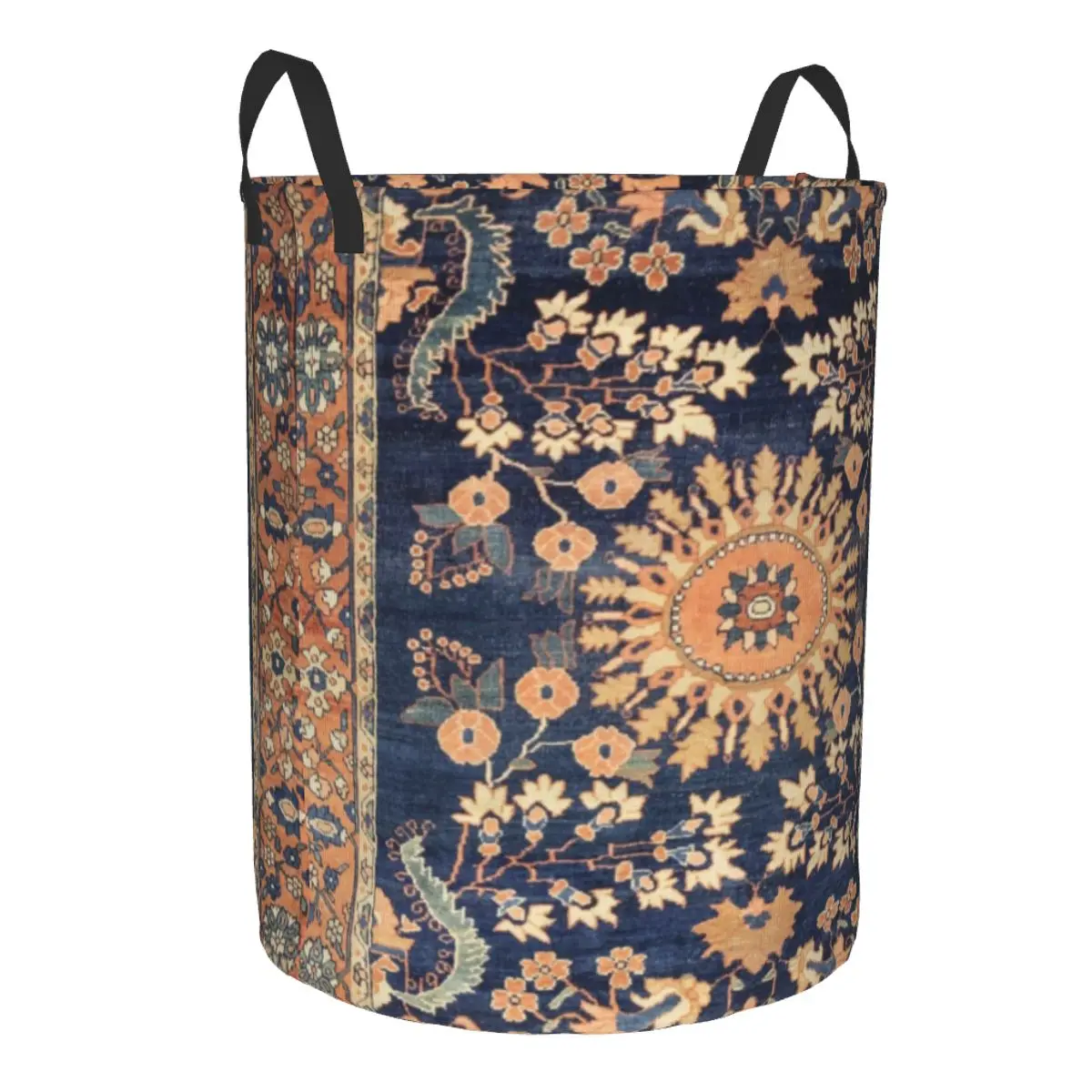 Boho Sarouk Persian Floral Rug Laundry Basket Collapsible Floral Vintage Ethnic Clothing Hamper Toys Organizer Storage Bins