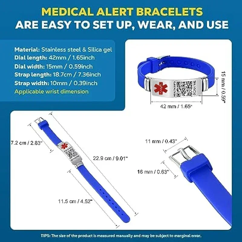 Functional Stainless Steel QR Code Health Bracelet Adjustable Free Customization Emergency Medical ID Silicone Wristband Simple