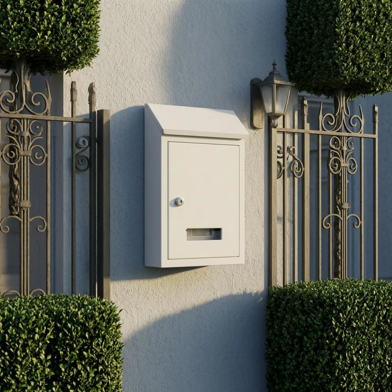 Wall-Mounted Mailbox Iron Wall Mounted Mailbox Metal Mail Box Sloped Top Outdoor Mail Box Rectangular