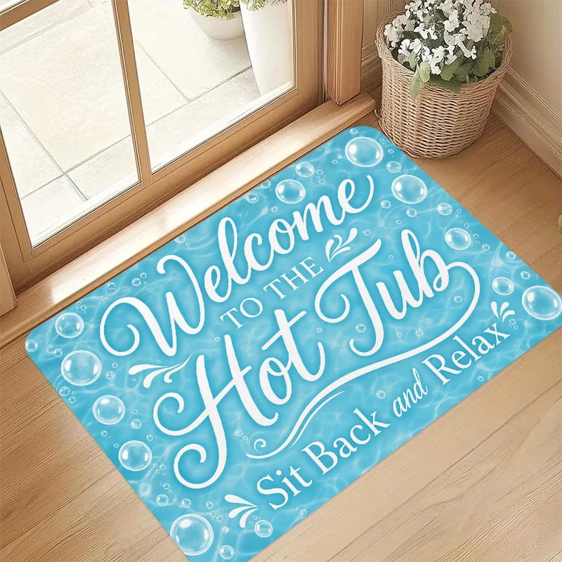 Welcome to the Hot Tub Rectangle Non-Slip Door Mat Blue Water Wave Bubble Relax Rug for Home Entrance Bathroom Decor