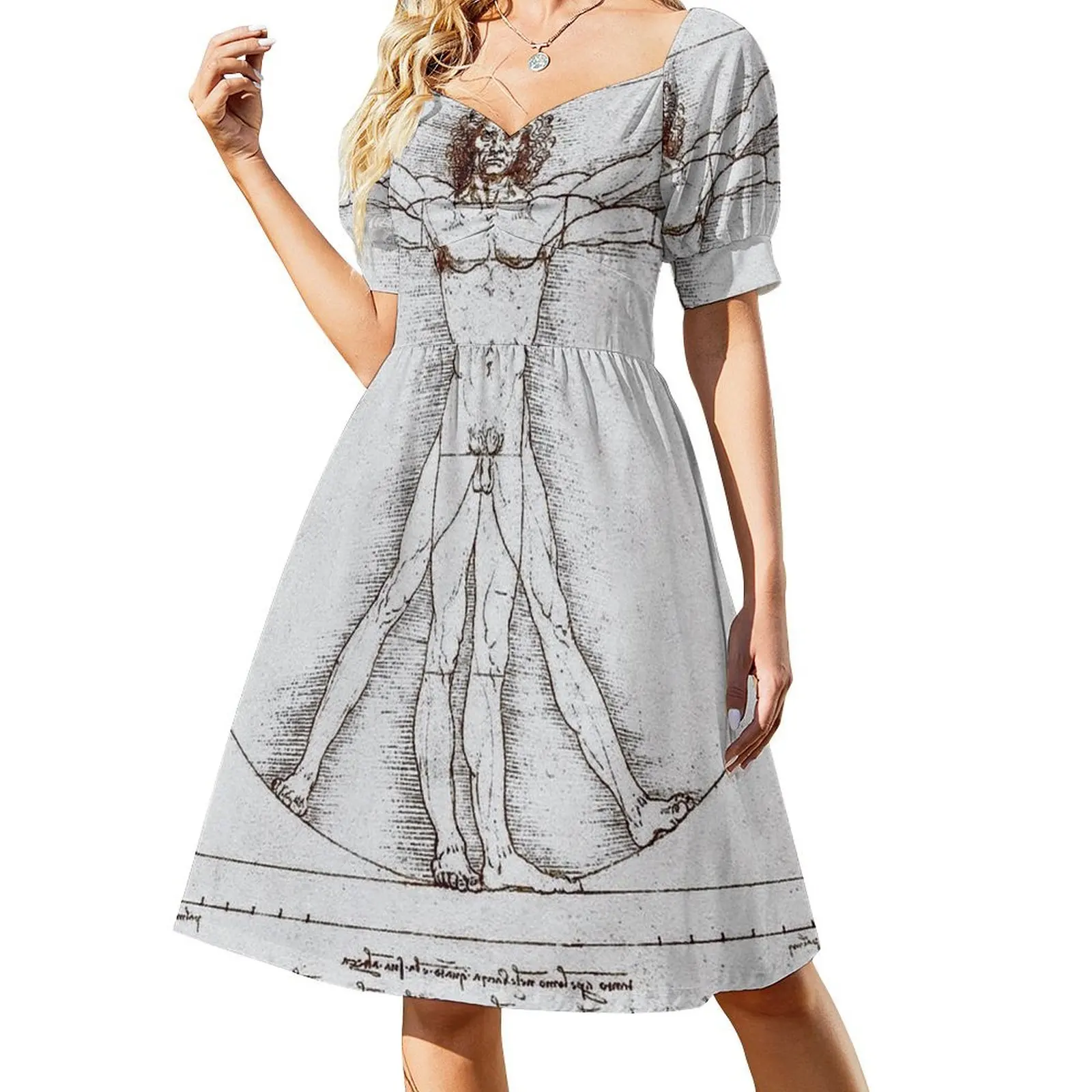 

Leonardo da Vinci's Vitruvian Man (circa 1492) famous drawing Short-Sleeved Dress Woman dresses dresses for prom