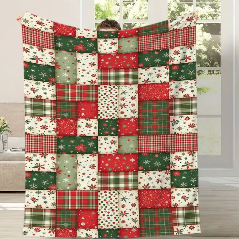Cartoon Snowflake Holly Print Throw Blanket Sunroom Family Den Soft Blanket Guest Quarters Living Room Christmas Presents