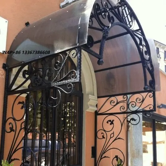 Luxury Wrought Iron Art Awning Canopy Hand-Forged Steel Structure with Waterproof Finish for Villa Window Protection