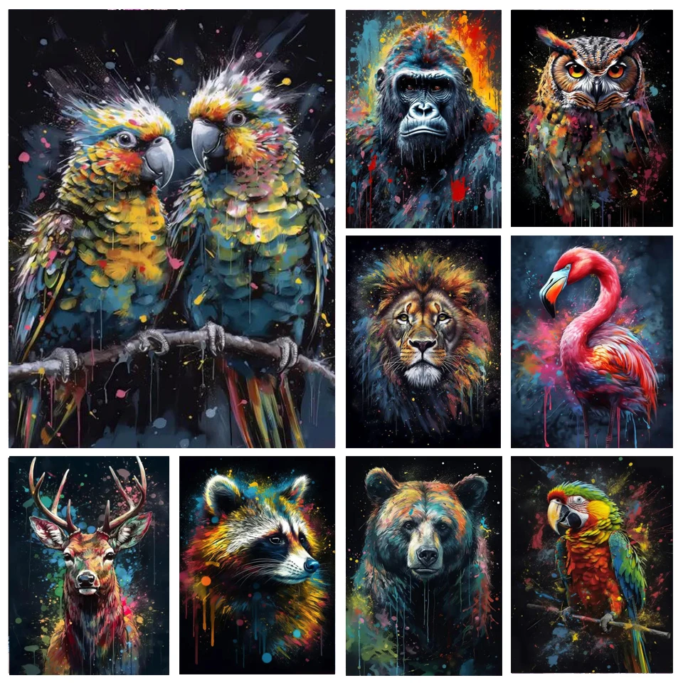 5D Diy Diamond Painting Graffiti Flamingo Monkey Parrot Gorilla Owl Deer Tiger Full Diamond Mosaic Embroidery Wall Art A906