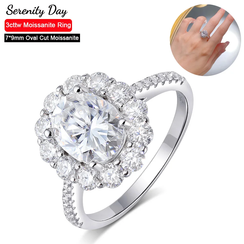 Serenty Day 3cttw Real D Color 7*9mm Oval Cutting Full Moissanite Wedding Rings For Women Gift S925 Sterling Silver Fine Jewelry