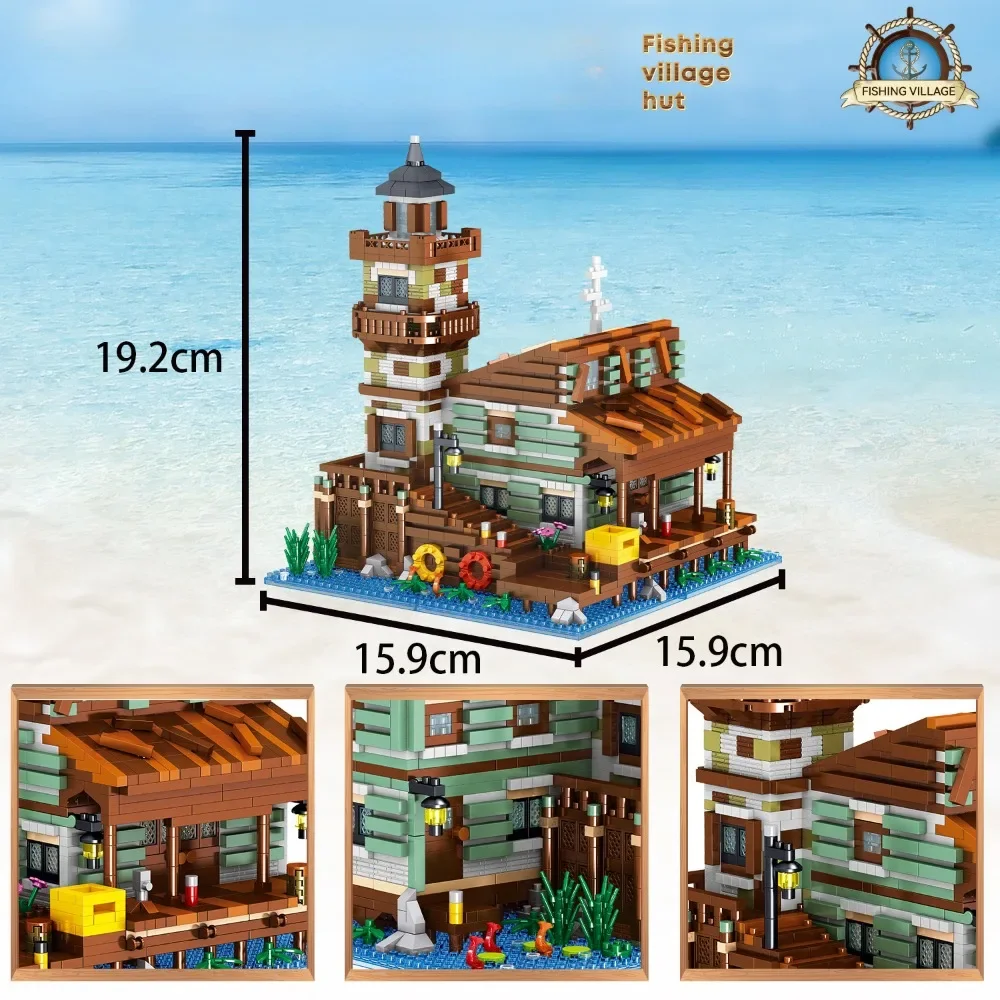 Stad MINI Visserij Dorp Cabine Micro Bouwstenen DIY Vishuis Model Bakstenen Constructie Speelgoed voor Kerstcadeau voor kinderen