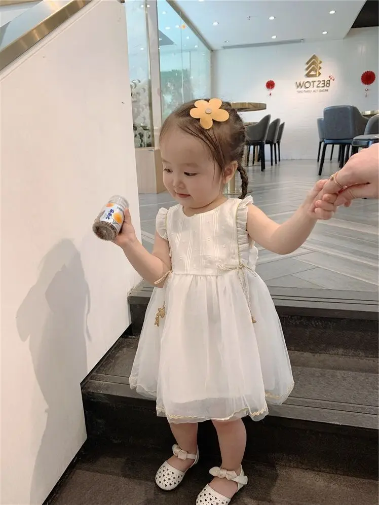 

Girl's Stylish Sleeveless Vest Mesh Princess Skirt Summer New Style Spliced and Fluffy Children's Dress for Baby Girls