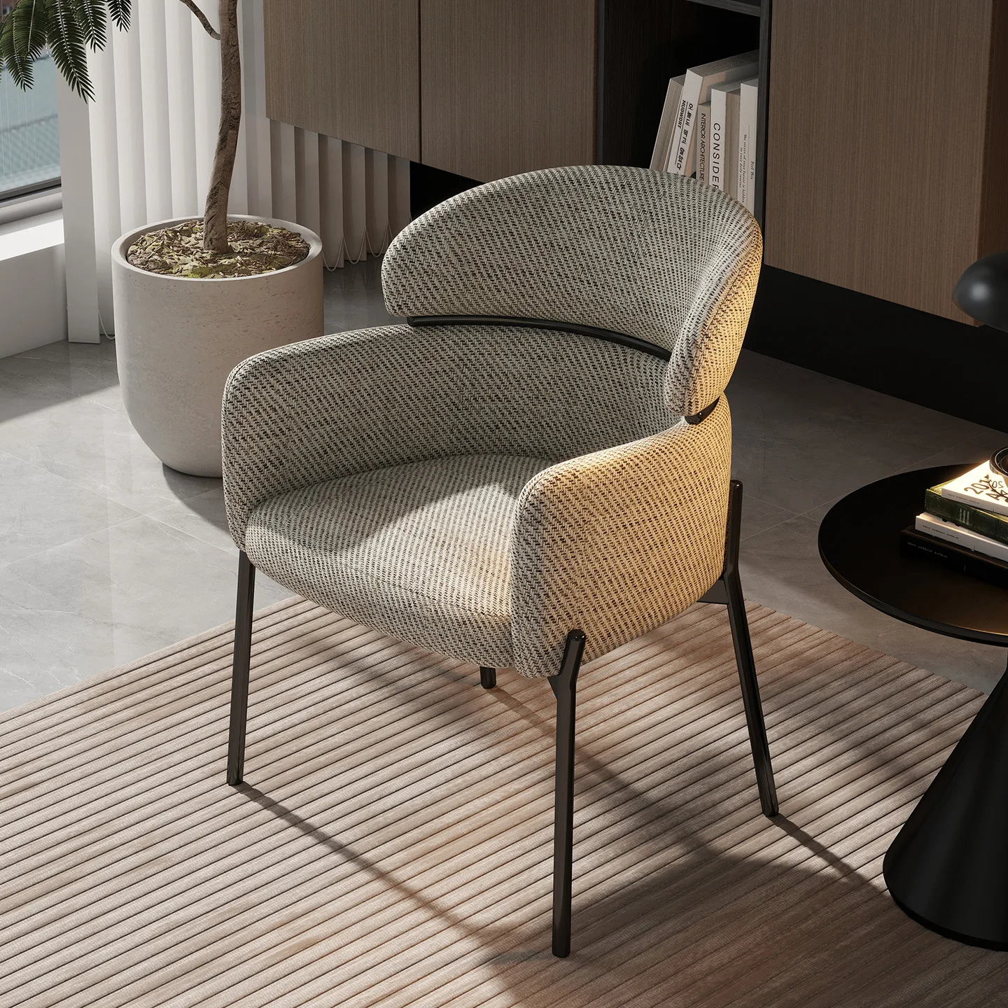 Italian Minimalist Dining Chair, Luxurious Retro Upholstered Accent Chair for Living Room, Restaurant & Vanity Use