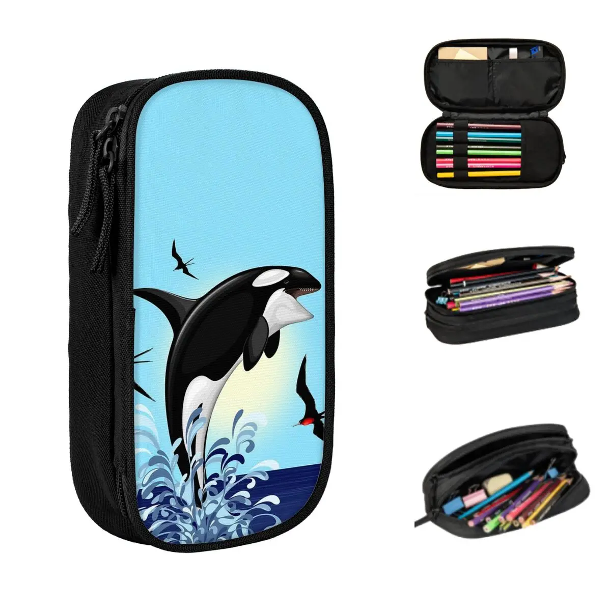 Orca القاتل الحوت القفز خارج المحيط مقلمة أكياس القلم صندوق القلم قلم رصاص الحقيبة للبنين بنات طالب القرطاسية المدرسية