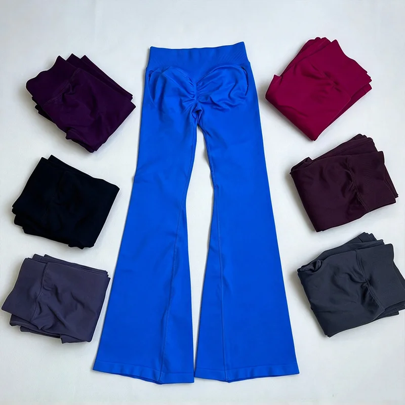 Denyf Women Seamless High Waist Yoga Pants Tummy Control Bootcut Leggings Slim Fit Wide Leg Trousers For Running Workout Gym Fit