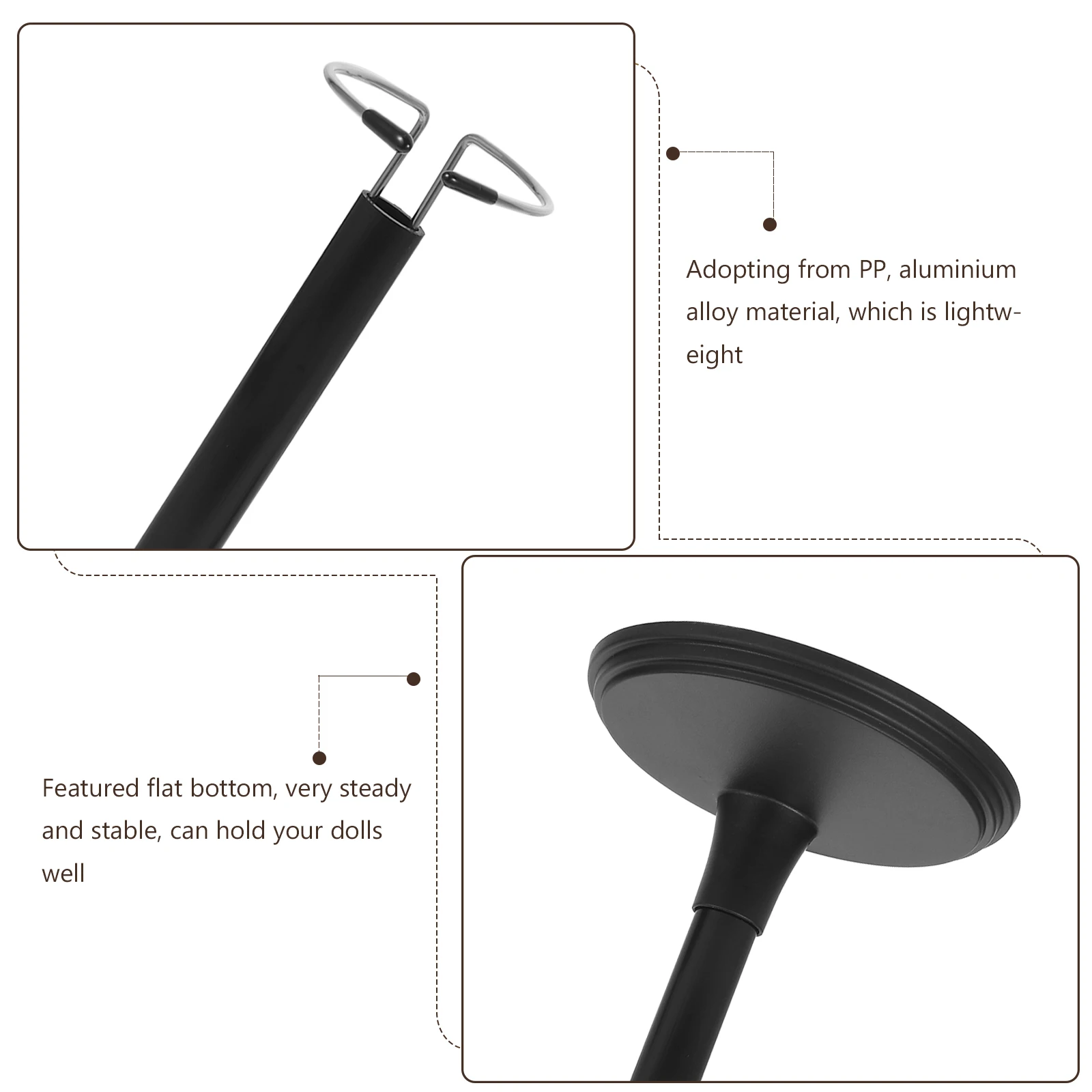 

3Pcs Stable Adjustable Figure Stand Lightweight Aluminum Alloy Support Racks Flat Bottom Display Holder for Shelf Table