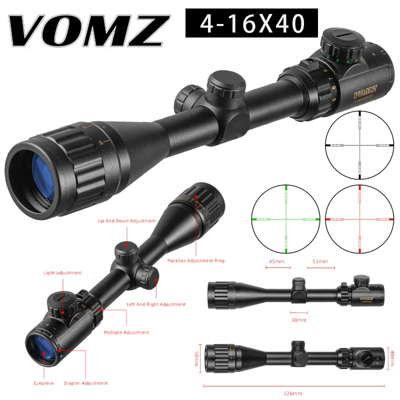 vomz 4-16X40 EG Hunting  Riflescope Air Rifle Sniper Scope Optical Sight Gold Tactical Red Green llluminate Crosshair