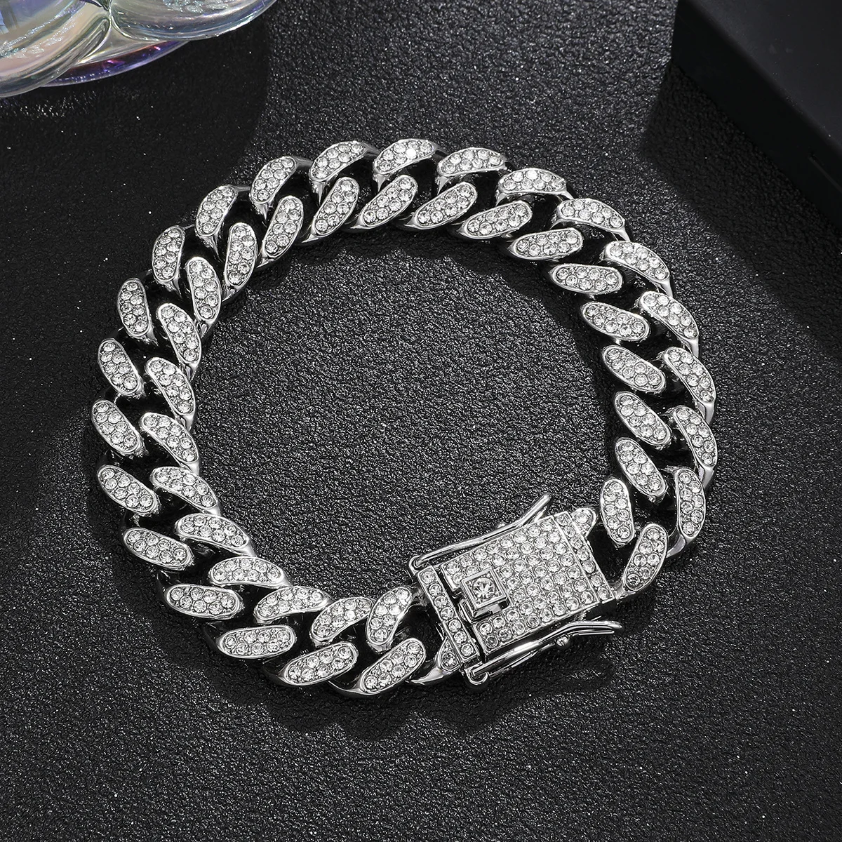 Luxuriöses Iced Out Cuban Link Chain Armband für Männer, gepflasterter Kristall, Hip-Hop-Schmuck, Edelstahl, Bling Bling Armband, Geschenk