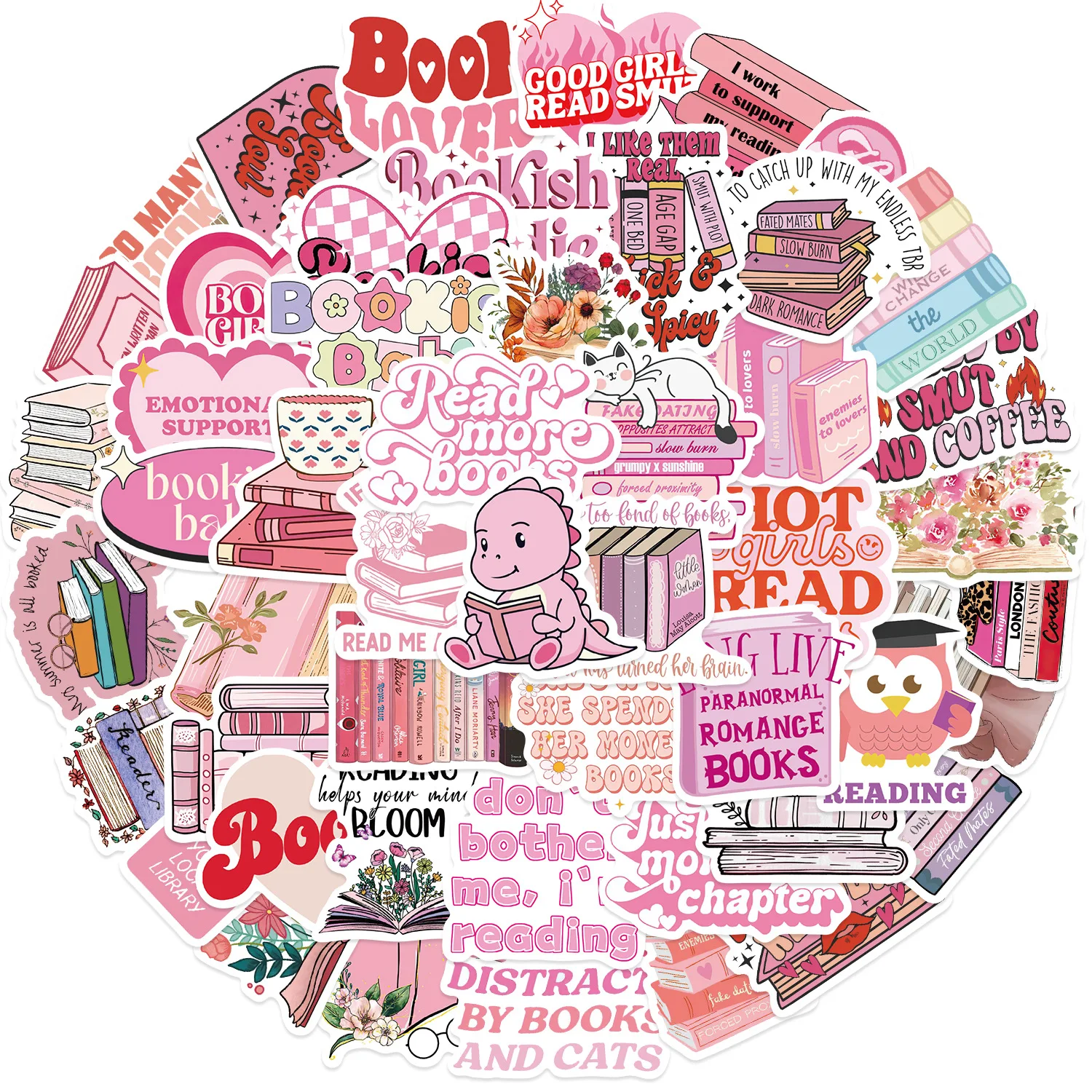 10/30/52/102PCS Pink Bookish Reading Book Stickers for Students School Season Gifts Scrapbooking Notebooks DIY Laptop Phone Kids