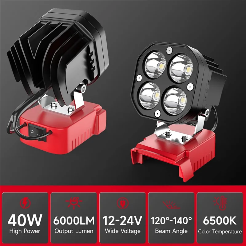 Y17A Work Light LED Work Light For  M18 18V Battery, 40W 6000LM Flashlight, LED Flood Light, 18V Battery Cordless Work