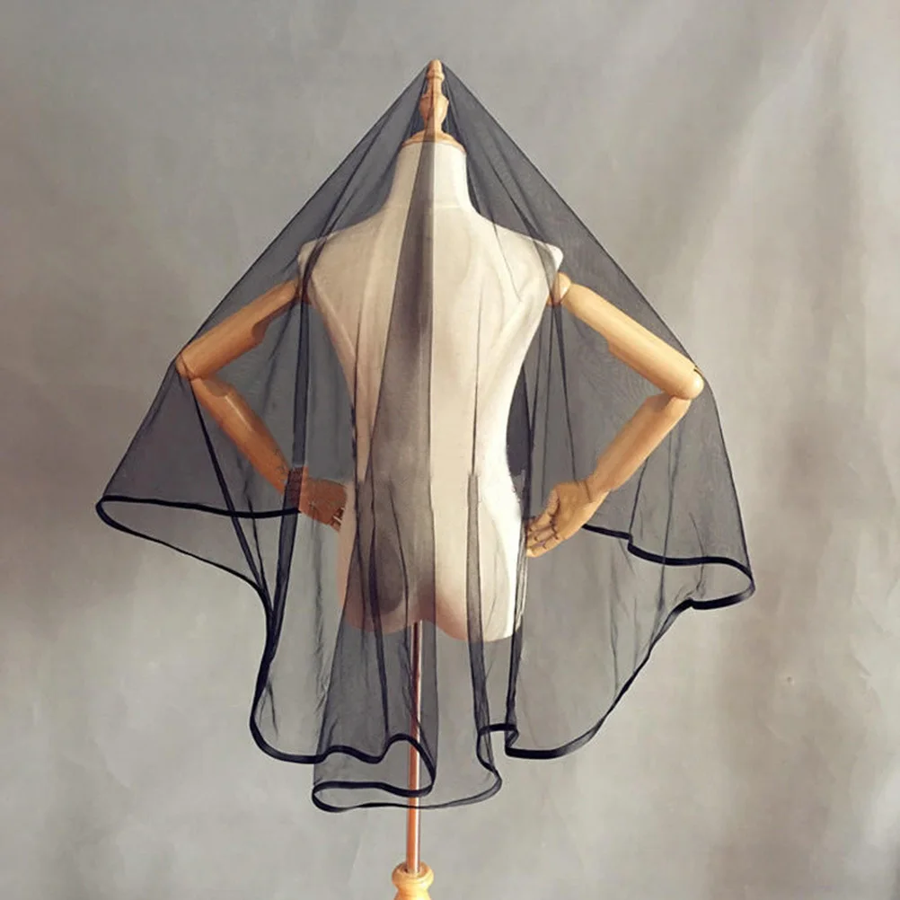 خمر الدانتيل الأسود الزفاف الحجاب الزفاف غزل طويل أنيق مانتيلا للعروس الزفاف المشاركة دش صور الدعائم