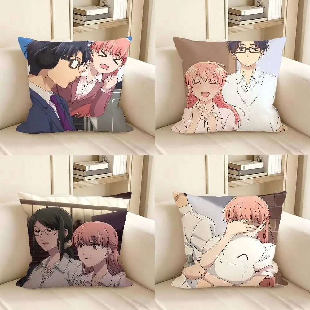 Funda de almohada cuadrada de Anime Wotakoi Love Is Hard For Otak, funda de almohada cuadrada a la moda para dormitorio, sofá, decoración de la habitación, ocio, 1 ud.