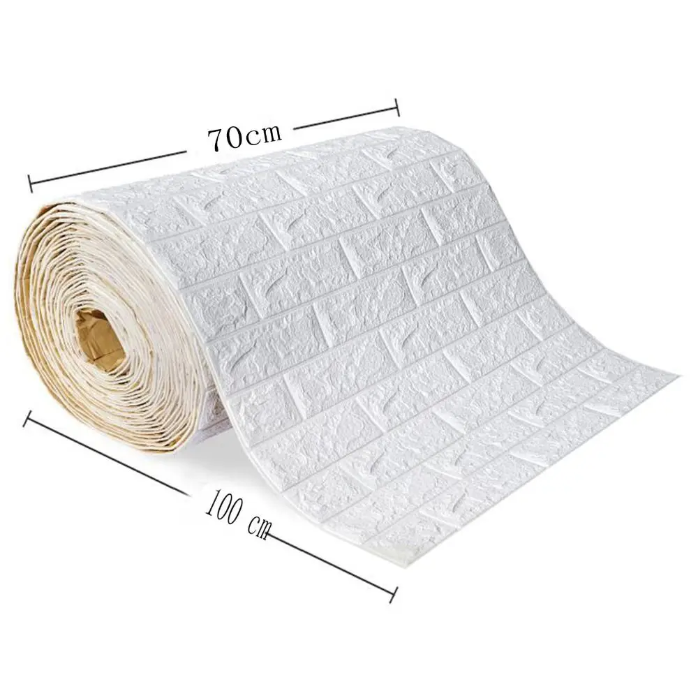 Decorative Tiles 3D Wall Sticker Foam Three-dimensional Wallpaper Roll White Color Self-Adhesive Brick Wallpaper Home Decoration