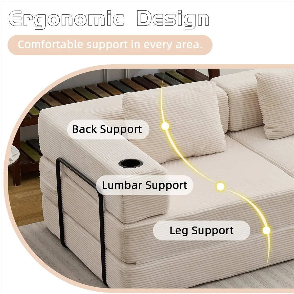 Modernes Frei Kombinierbares Modulares Ecksofa Olivgrüner Cord Convertible Couch mit Getränkehaltern Platzsparende Möbel – Detail 19