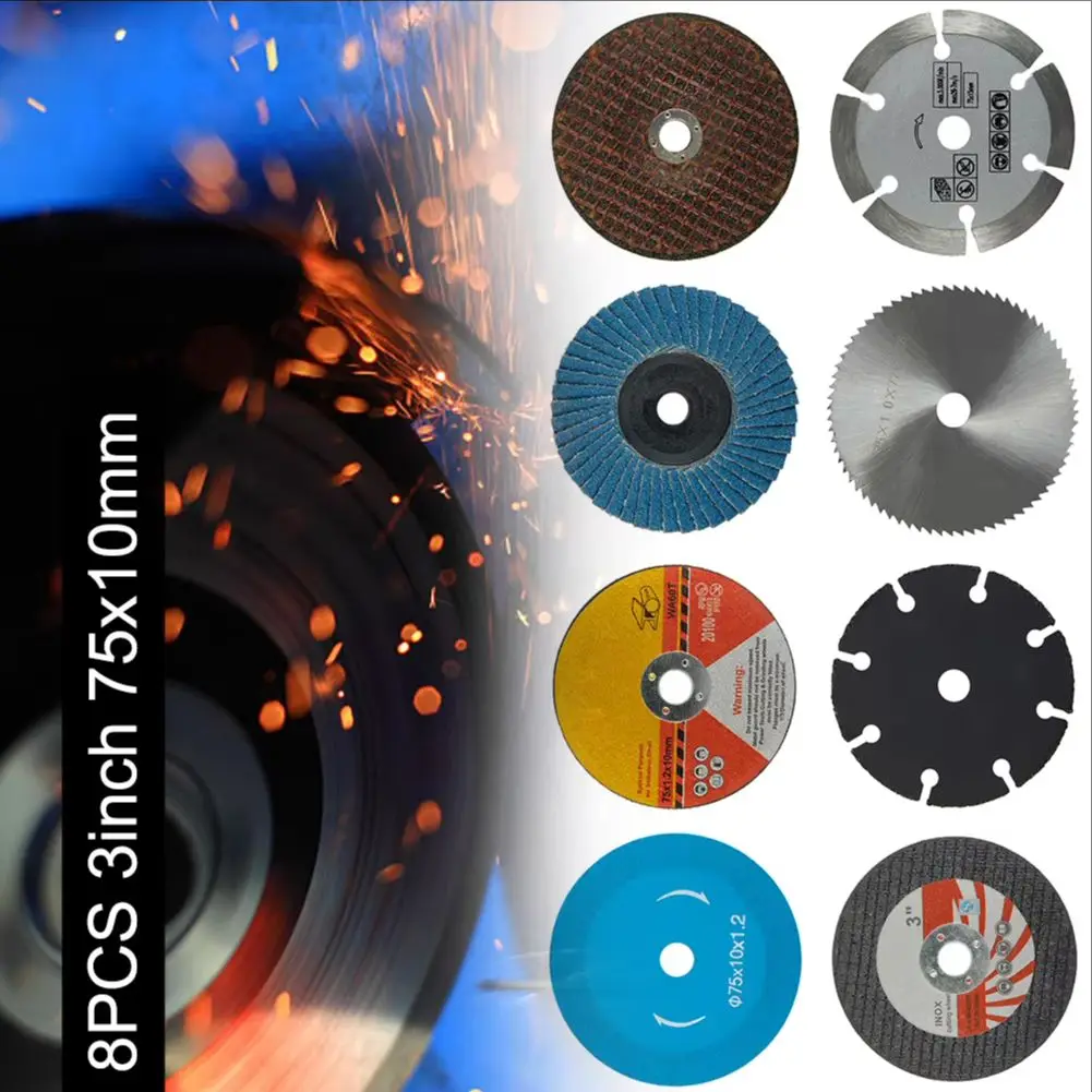 

8 шт. 3-дюймовый отрезной диск для шлифовальной машины, высокопрочный шлифовальный круг для стали и камня, 75 мм, отрезные диски для металла, дерева, камня