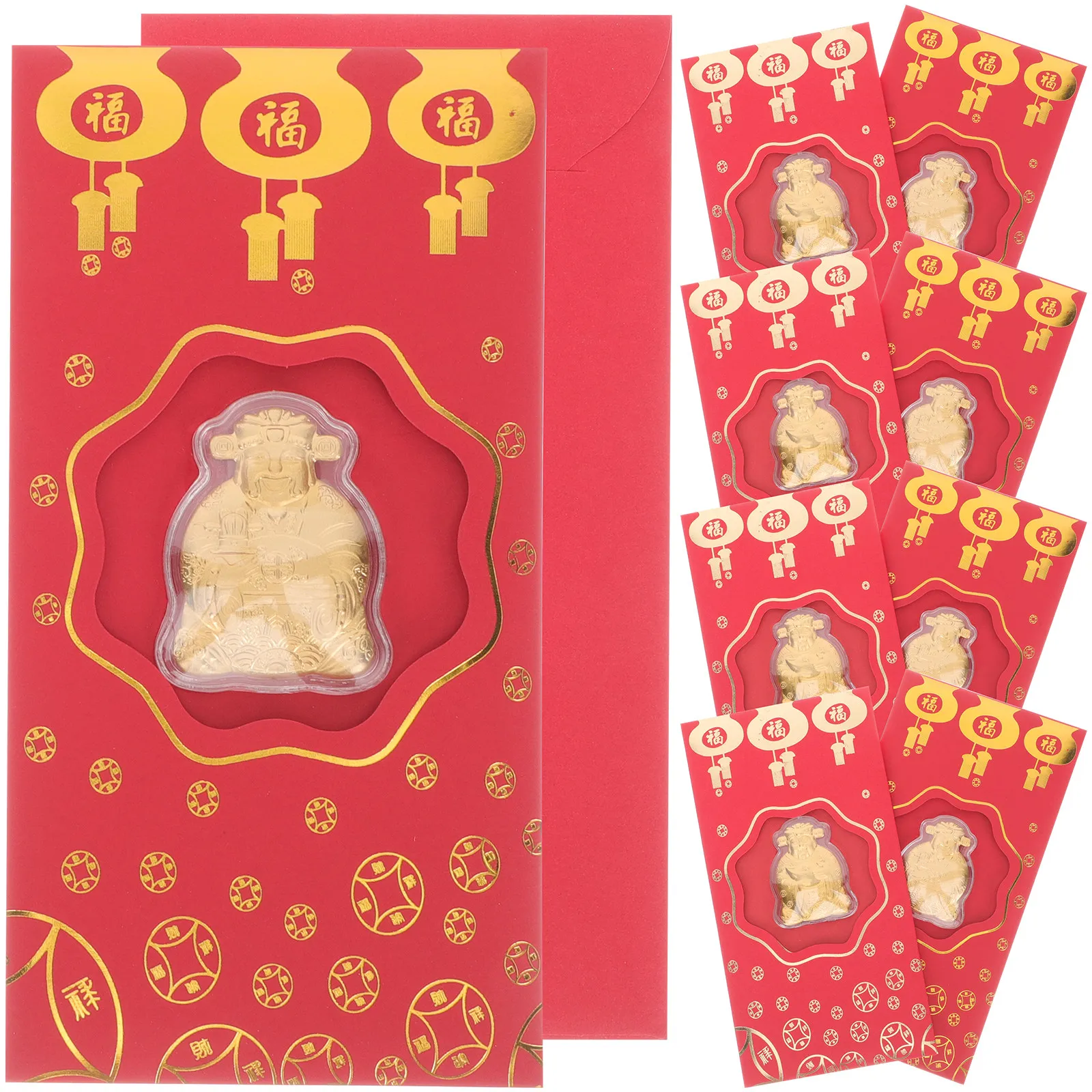 10Pcs Chinese New Year Red Envelopes Rabbit Year 2023 God of Auspicious Blessings Festive Decorative Money Packets