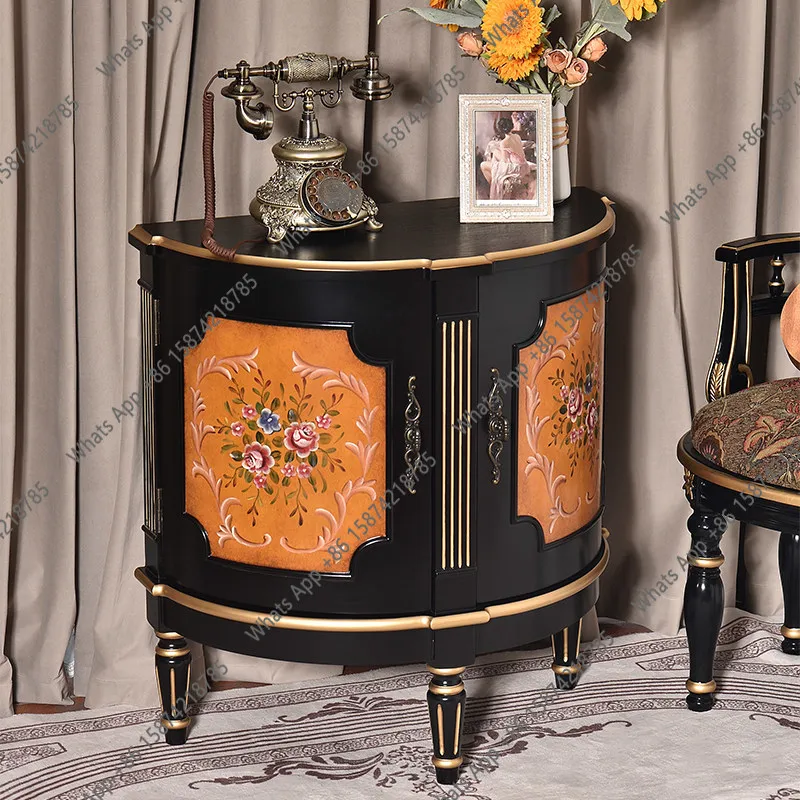 American rural retro painted corner cabinet decoration foyer semicircle against wall porch black storage locker