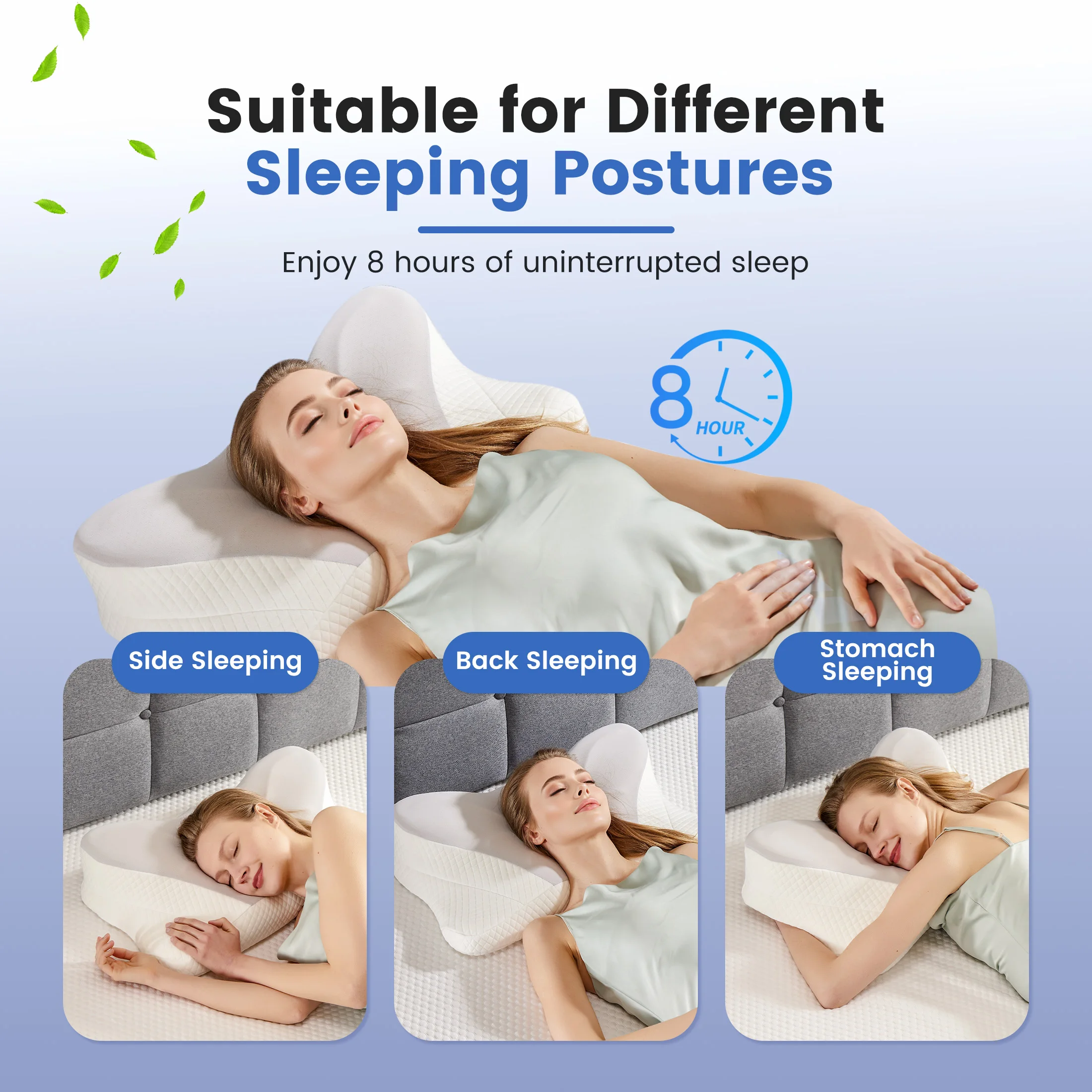 JHK King Size Ergonomic Memory Foam Bed Pillow with Cooling Pillowcase Cervical Contour Pillows For Back Stomach Sleepers - view 4