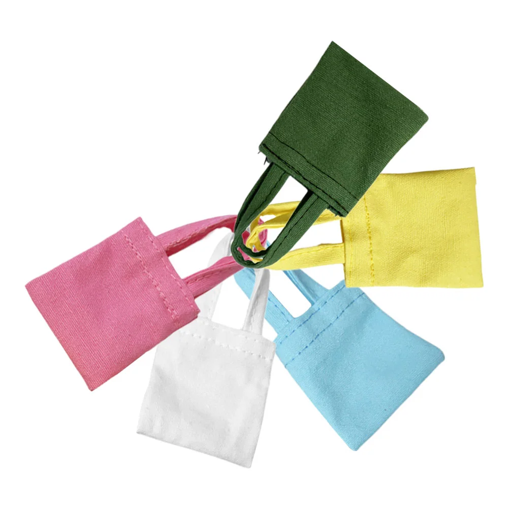 

5 Pcs Mini Handmade Canvas Bag Baby Dolls Small Bags Decorative Dollhouse Ornaments Cartoon Micro Scene