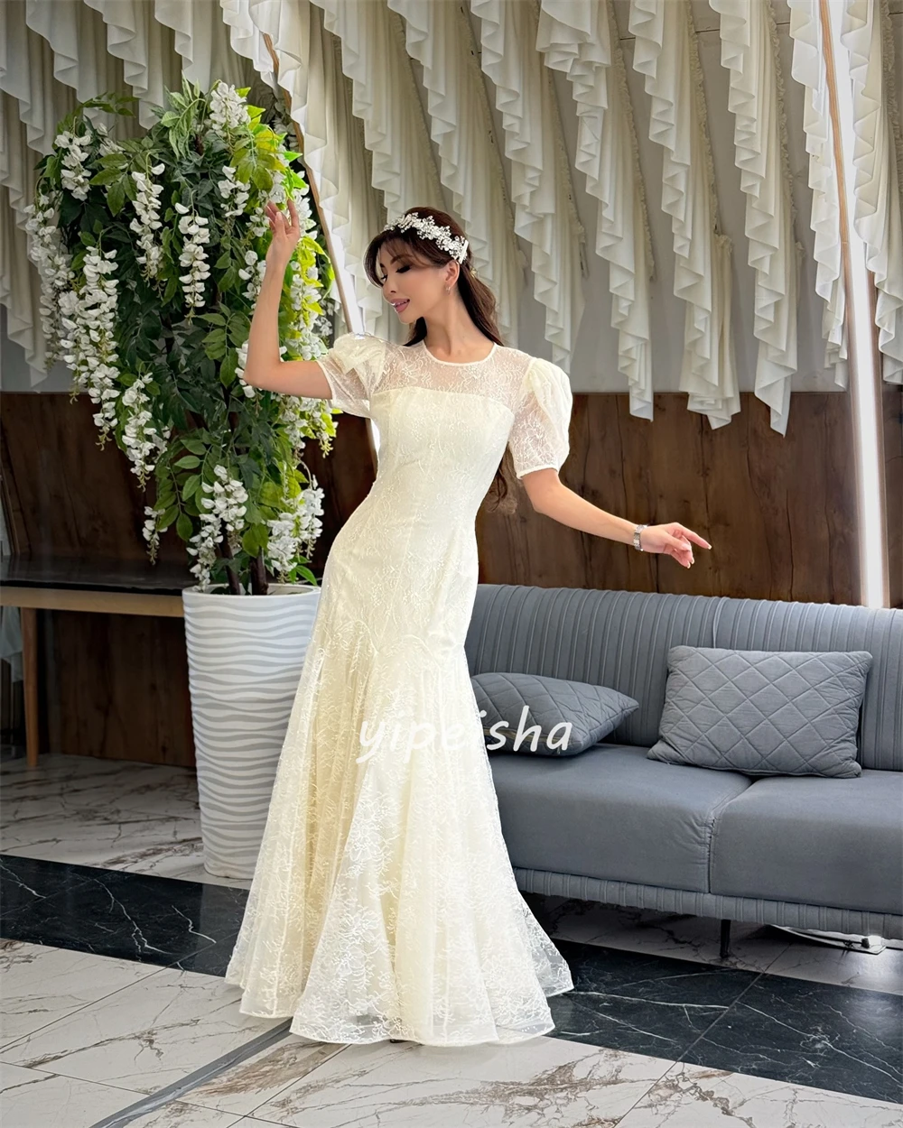 Stile moderno personalizzato abbinato in organza con pieghe increspate A-line scollo rotondo Abiti lunghi Abiti per occasioni su misura Taglie disponibili