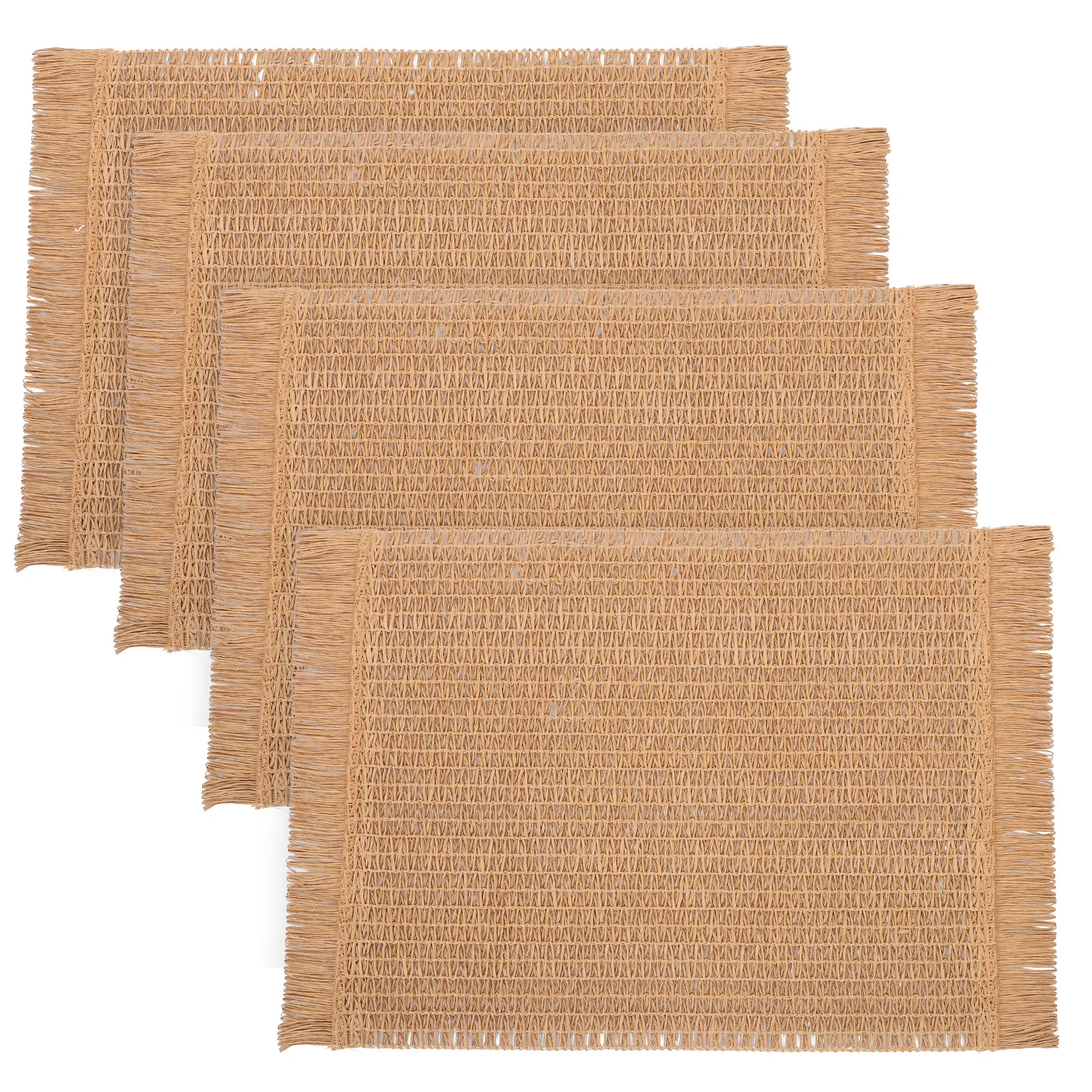 

4Pcs Vintage Tassel Dining Table Mats Linen Coasters Heat Resistant Coffee Color Rustic Boho Cup Holders Home Decoration