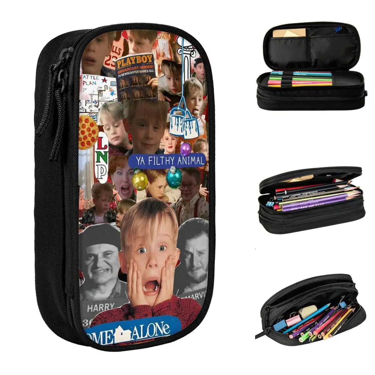 

Home Alone Macaulay Culkin Collage Pencil Cases Kevin Comedy Pen Bags Girls Boys Large Storage Students School Gift Pencil Pouch