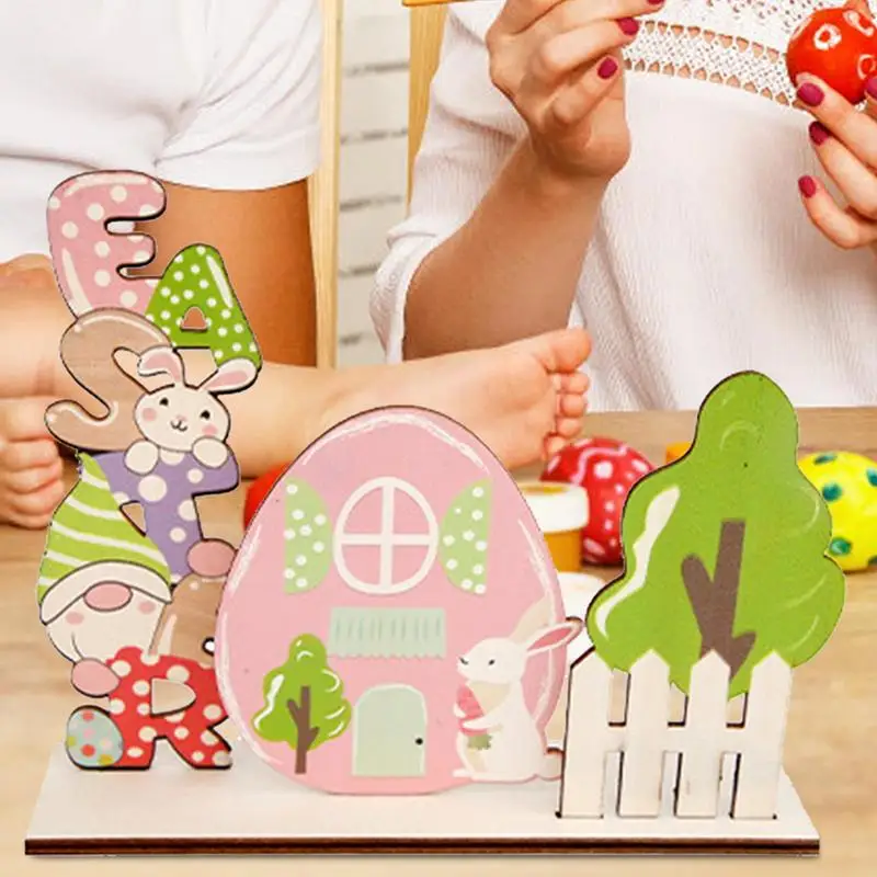 木製のイースターテーブルデコレーション,バニーサイン,イースターノーム,家の装飾,ダイニングルーム,テーブルの装飾,パーティーの装飾