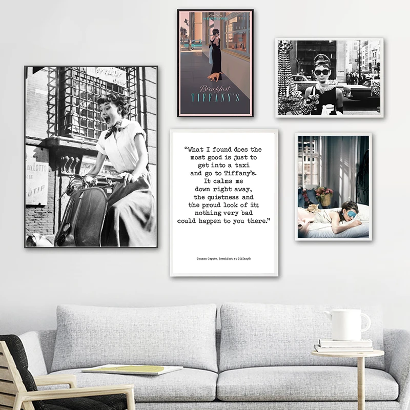 Breakfast At Tiffany's Posters Movie Lovers Gift Hepburn Wall Art Canvas Painting Fashion Wall Pictures Living Room Nordic De
