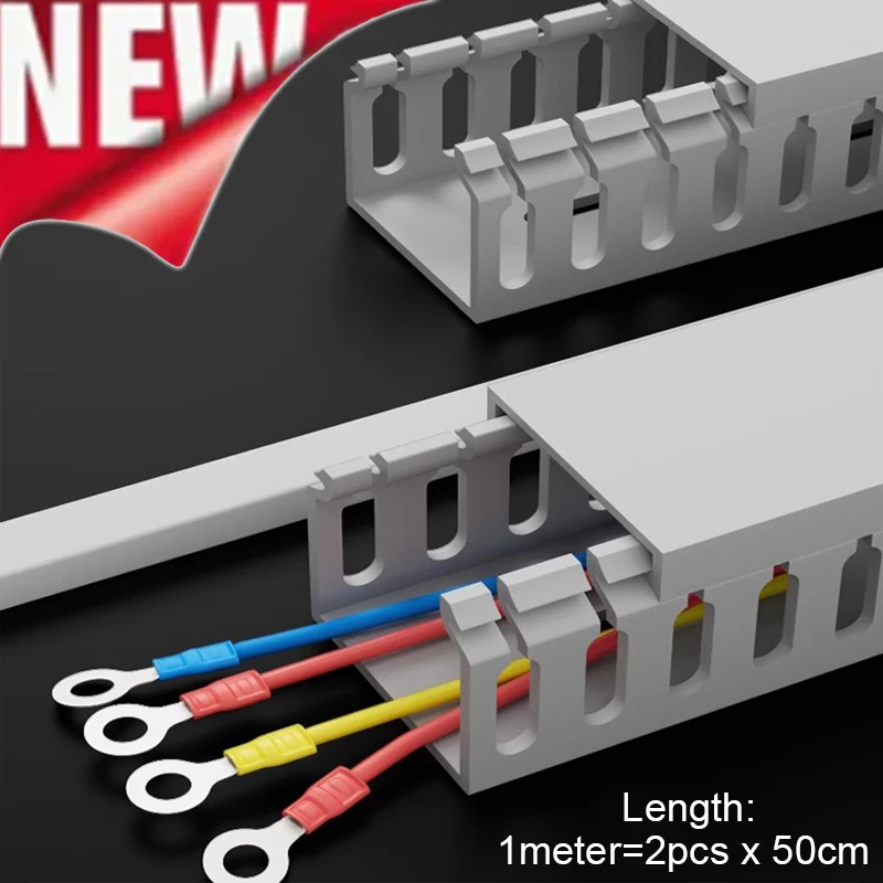 PVC Gray Industrial flame retardant insulated wire groove 50cm Open Slot Wiring Raceway Duct with Cover Cable Management System