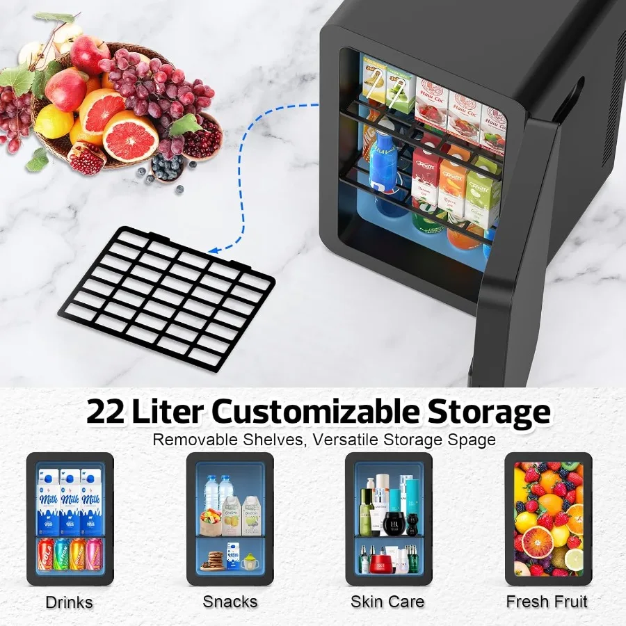 ثلاجة صغيرة 22 لتر لغرفة النوم 30 علبة مبرد محمول دفئا ثلاجات مدمجة مع طاقة تيار متردد/تيار مستمر للعناية بالبشرة ومشروبات ومستحضرات التجميل #5