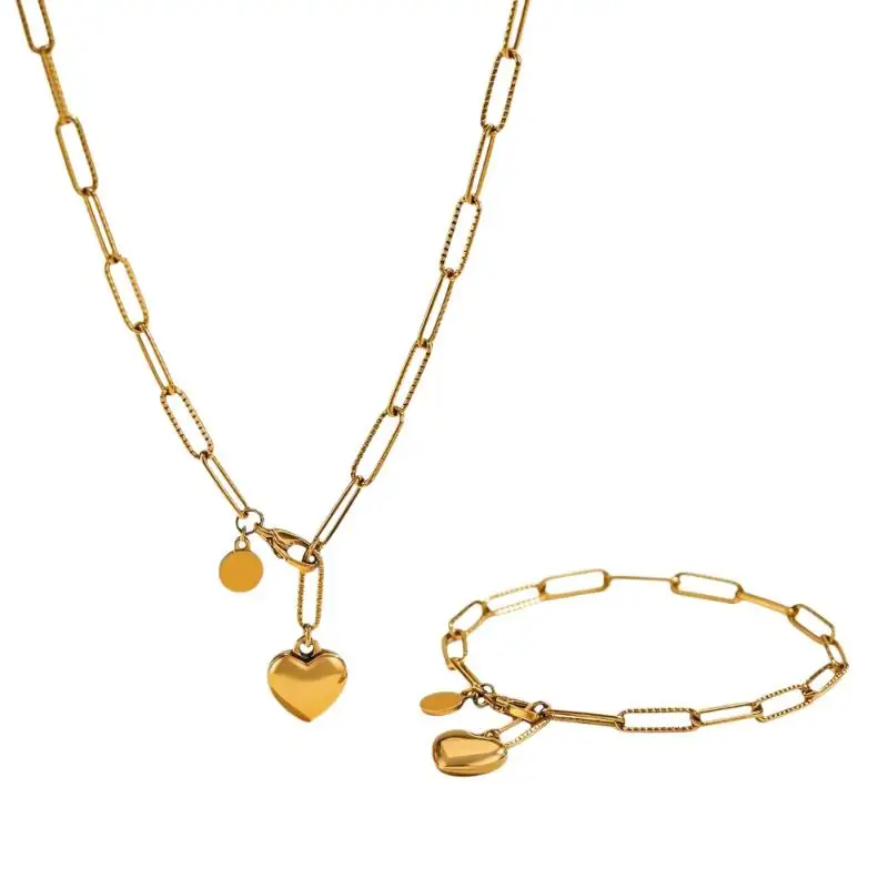 2Pcs Temperament Love Necklace Bracelet Fashion Alloy Two Piece Suit Heart Pendant Bracelet And Necklace Set For Women Gift