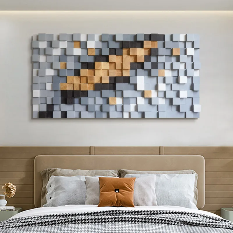 Modern Solid Wood Mosaic Decorative Painting Luxury Living Room Wall Art Handmade 3D Panel