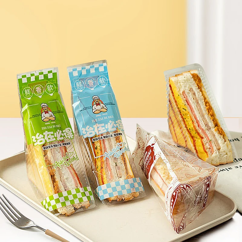 100 Uds. Envoltorios para sándwich, desechables especiales, fáciles de rasgar, bolsa de embalaje triangular transparente para hornear pasteles y pan