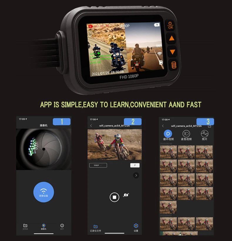 MOTO WiFi Motorcycle DVR Dash Cam 1080P Full HD Front Rear View Waterproof Lens Motorbike Camera GPS Logger Recorder Box