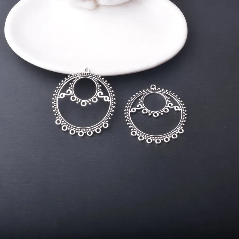 12 Stück/Set, ethnische, antike, silberfarbene Anhänger, Verbindungsstücke für die Schmuckherstellung, Boho-Stil, viele Löcher, zum Selbermachen von Ohrringen für Damen. – Detail 7