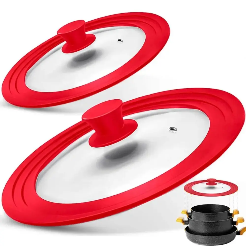 Universal Round Pot Lid for Pots Pans Cookware Tempered Glass Lid Pot Clever Lid Heat Resistant Silicone Rim Skillet Pan Cover