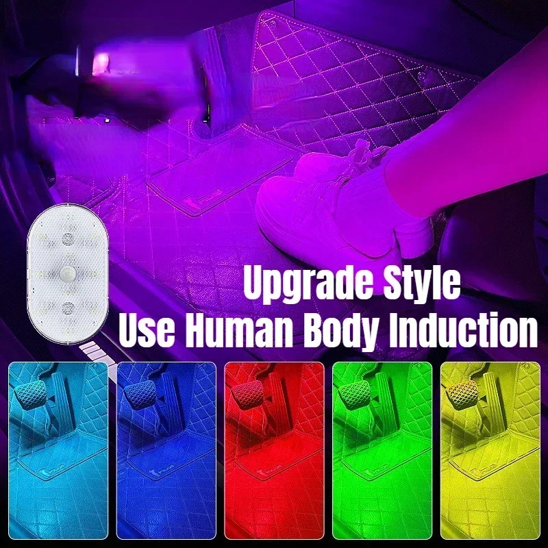 Sensor de movimento luz led usb recarregável luz de detecção de indução automática sem fio pé lâmpada para porta tronco do carro