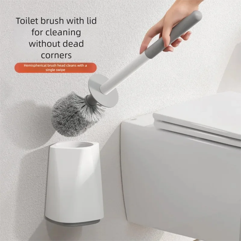 Soft-bristle toilet brush with hair planting, no dead corners, household toilet cleaning set, bathroom cleaning brush