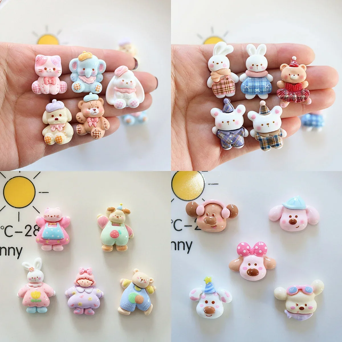 100pcs Wholesale Cartoon Animal Rabbit Dog Flatback Resin Cabochon DIY Accessories Hairpin Keychain Scrapbook Jewelry Shoe Decor