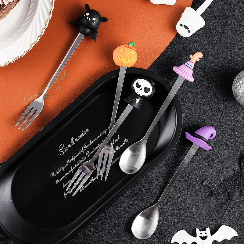 Halloween Gifts Stainless Coffee Spoons Halloween Style Pendant Cake Fork Theme Party Dining-table Cutlery For 2024 Halloween