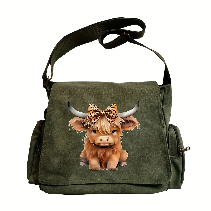 

Highland Cow Pattern Messenger Bags Adjustable Shoulder Strap Buckle Crossbody Bag Go out For Shopping, Traveling And Dining